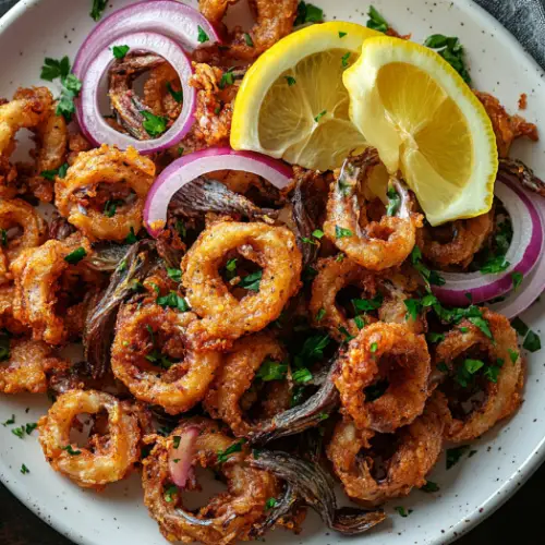 Crispy Fried Anchovies with Lemon and Red Onion