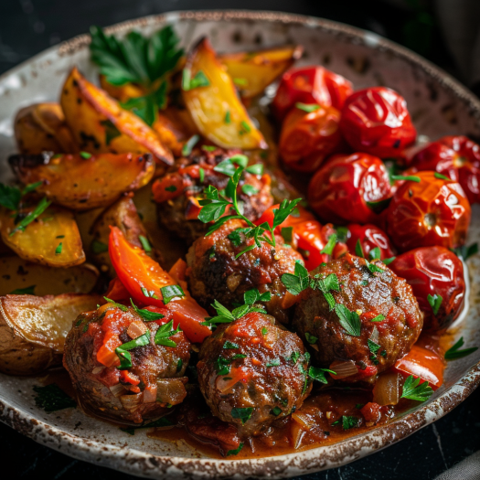 Karnıyarık-Style Baked Meatballs with Vegetables