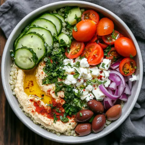 Mediterranean Quinoa Bowl with Hummus and Feta