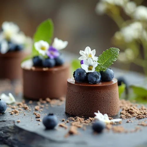 Mini Chocolate Mousse Cakes with Blueberries