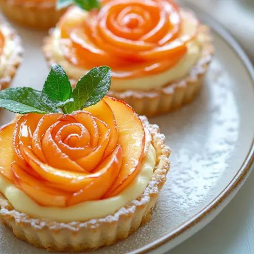 Peach Rose Tartlets with Vanilla Cream