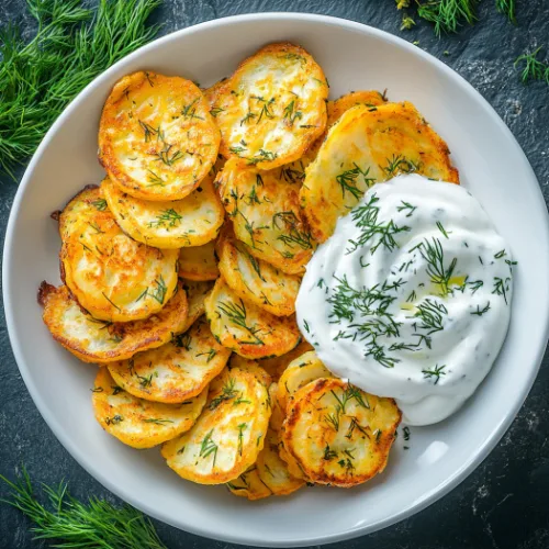 Crispy Zucchini Fritters with Herbed Yogurt Dip