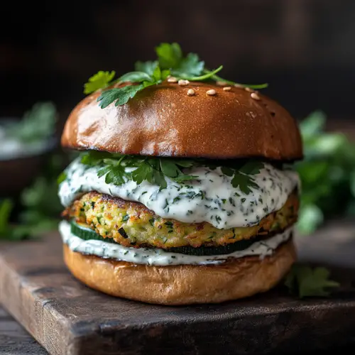 Zucchini Fritters Burger with Herbed Yogurt Sauce
