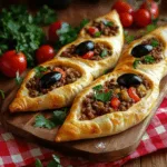 Turkish Pide with Ground Beef and Cheese