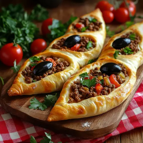 Turkish Pide with Ground Beef and Cheese
