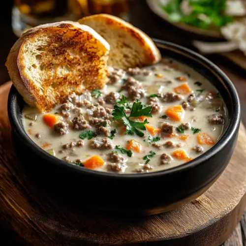 Creamy Ground Beef & Vegetable Soup