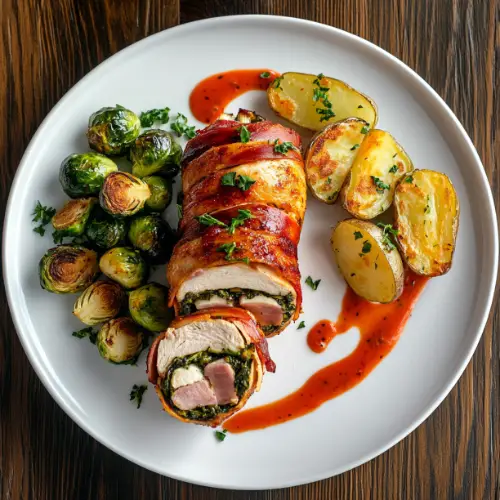 Bacon-Wrapped Stuffed Chicken Roulade with Spinach & Cheese