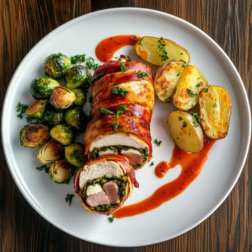 Bacon-Wrapped Stuffed Chicken Roulade with Spinach & Cheese
