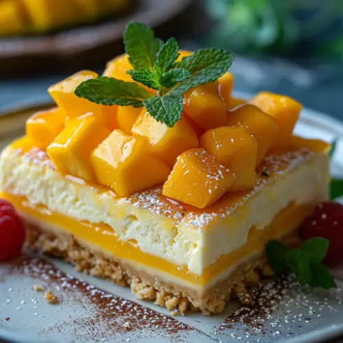 Mango Cheesecake with Fresh Mango Topping