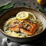 Creamy Garlic Parmesan Orzo with Seared Salmon