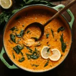 Creamy Coconut Lentil Soup with Spinach and Lemon