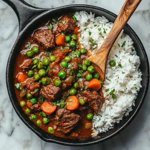Middle Eastern Beef Stew with Peas & Carrots (Bazella)