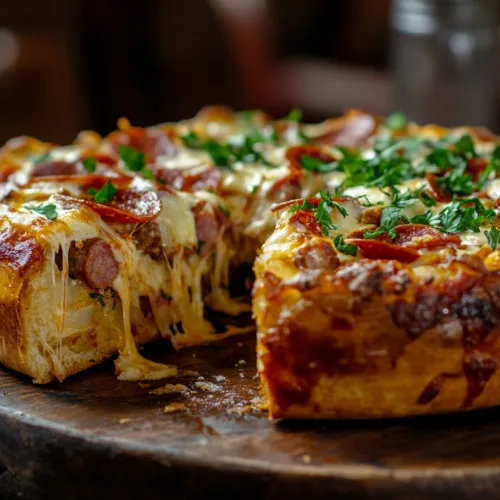 Deep Dish Pepperoni and Sausage Pizza