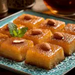 Middle Eastern Basbousa (Semolina Cake with Syrup and Almonds)