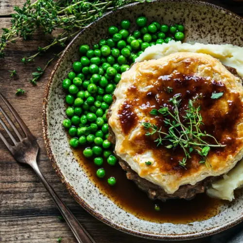 Classic Steak & Ale Pie with Mash and Peas