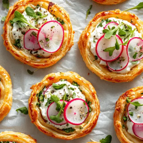 Savory Radish & Microgreen Puff Pastry Tartlets