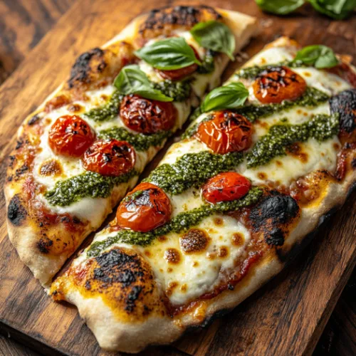 Wood-Fired Folded Pizza with Cherry Tomatoes and Pesto