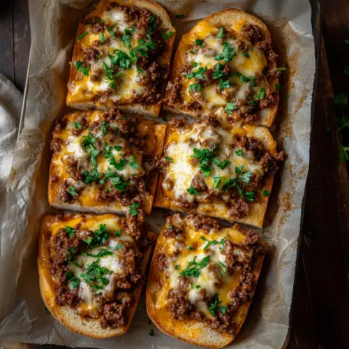 Cheesy Sloppy Joe Garlic Bread