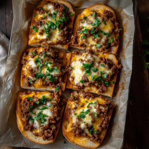 Cheesy Sloppy Joe Garlic Bread