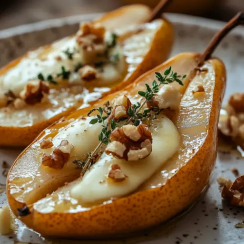 Roasted Pears with Blue Cheese, Walnuts & Honey