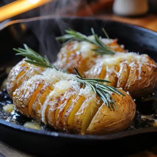 Crispy Hasselback Potatoes with Garlic Butter and Parmesan