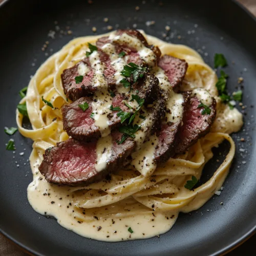 Creamy Garlic Steak Fettuccine