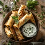 Crispy Baked Veggie Spring Rolls with Herbed Yogurt Dip 3 Crispy Baked Veggie Spring Rolls with Herbed Yogurt Dip