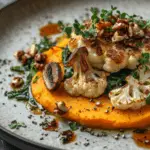 Roasted Cauliflower Steak with Mushrooms and Sweet Potato Purée 3 Roasted Cauliflower Steak with Mushrooms and Sweet Potato Purée