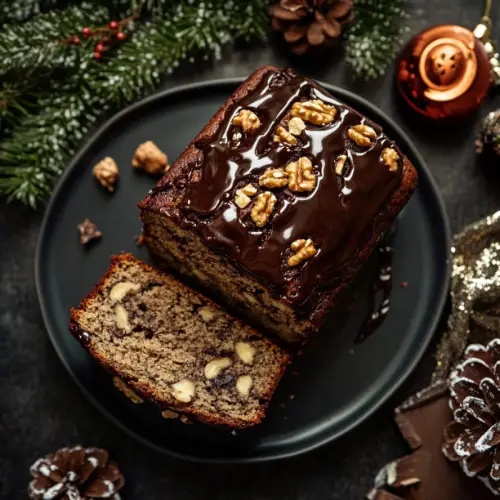 Holiday Banana Nut Bread with Chocolate Glaze
