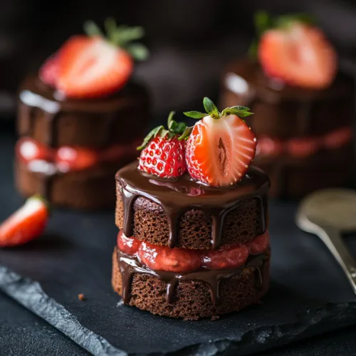 Mini Chocolate Strawberry Layer Cakes