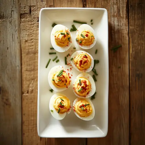 Classic Deviled Eggs with Chives and Paprika