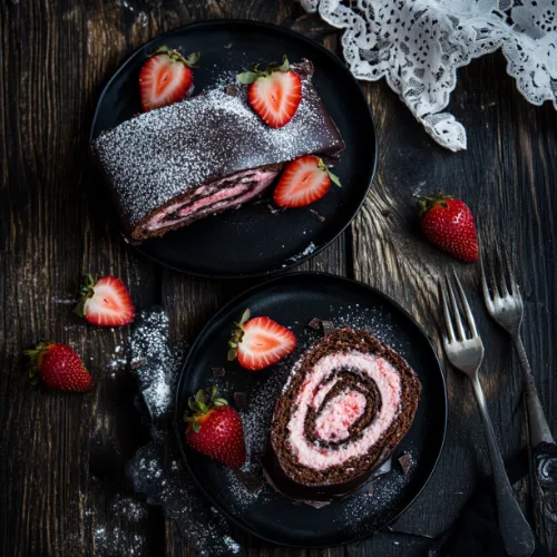 Chocolate Strawberry Swiss Roll