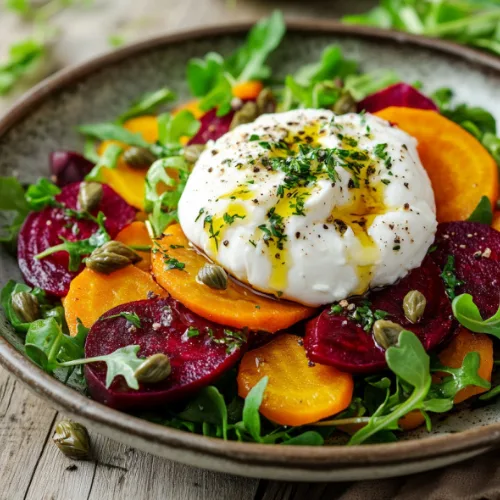 Roasted Beet & Golden Carrot Salad with Burrata