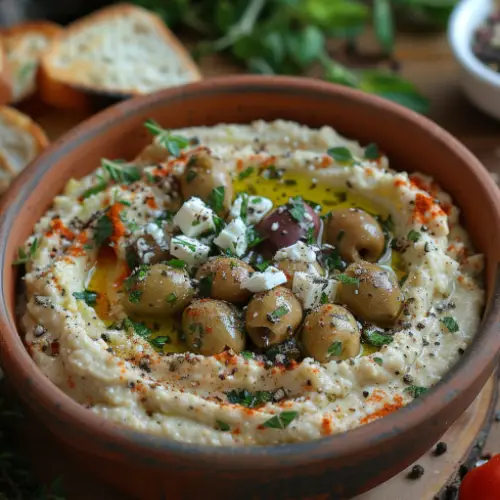 Mediterranean Hummus Bowl with Feta & Olives
