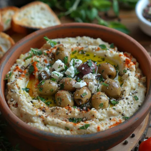 Mediterranean Hummus Bowl with Feta & Olives