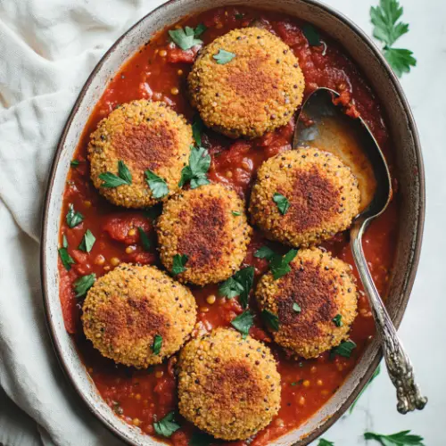 Baked Mediterranean Lentil Meatballs in Tomato Sauce