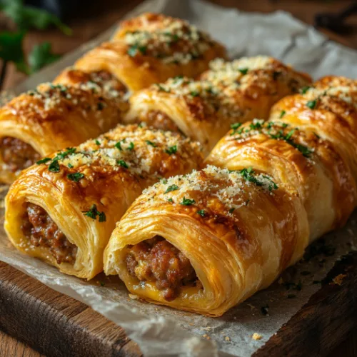 Cheddar-Stuffed Sausage Puff Pastry Rolls