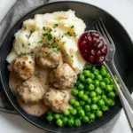 Swedish Meatballs with Mashed Potatoes and Lingonberry Sauce