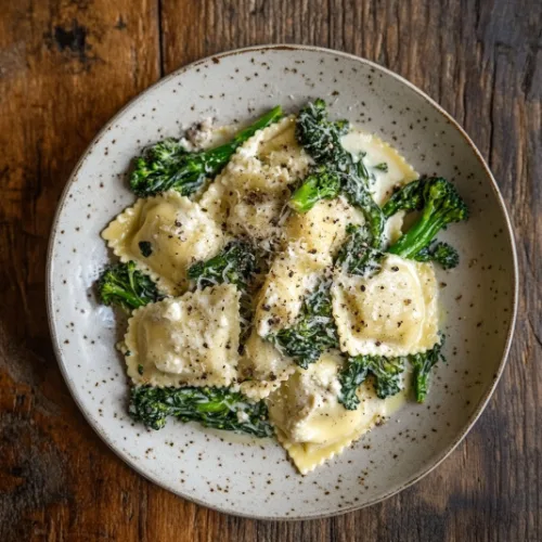 Creamy Broccoli Ravioli with Garlic Herb Sauce