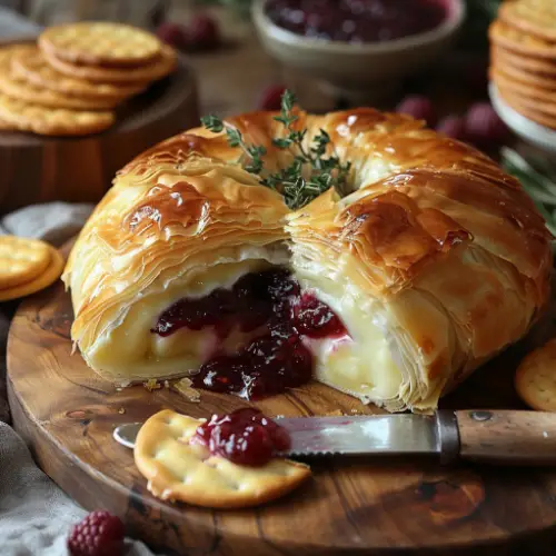 Baked Brie in Phyllo with Raspberry Jam