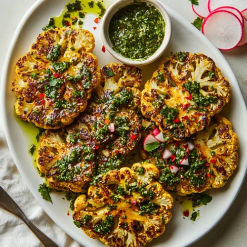 Roasted Cauliflower Steaks with Chimichurri