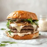 Gourmet Caramelized Onion and Arugula Burgers 2 Gourmet Caramelized Onion and Arugula Burgers