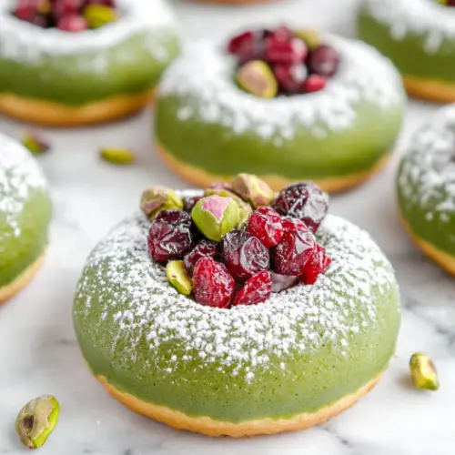 Matcha Pistachio Donuts with Dried Cranberries