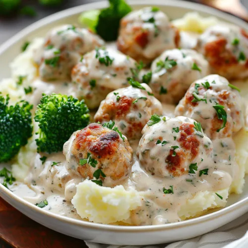 Creamy Chicken Meatballs with Mashed Potatoes