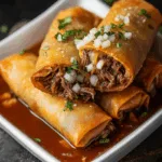 Birria Cheese Spring Rolls with Consommé Dip