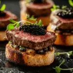 Wagyu Beef Bites with Caviar on Toasted Brioche
