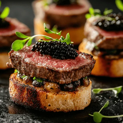 Wagyu Beef Bites with Caviar on Toasted Brioche