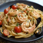 Seafood Linguine with Cherry Tomatoes and Garlic