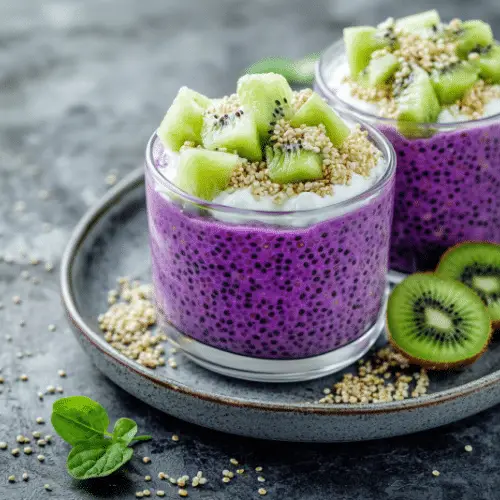 Purple Chia Kiwi Parfaits with Puffed Quinoa Crunch