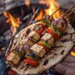 Grilled Veggie & Tofu Skewers in Charred Flatbread